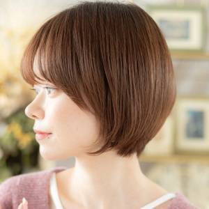  ミルクティピンクの丸みショート 