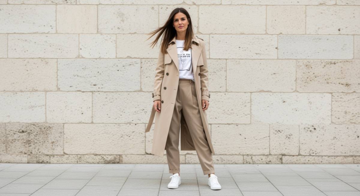 テーパードパンツをはいた女性