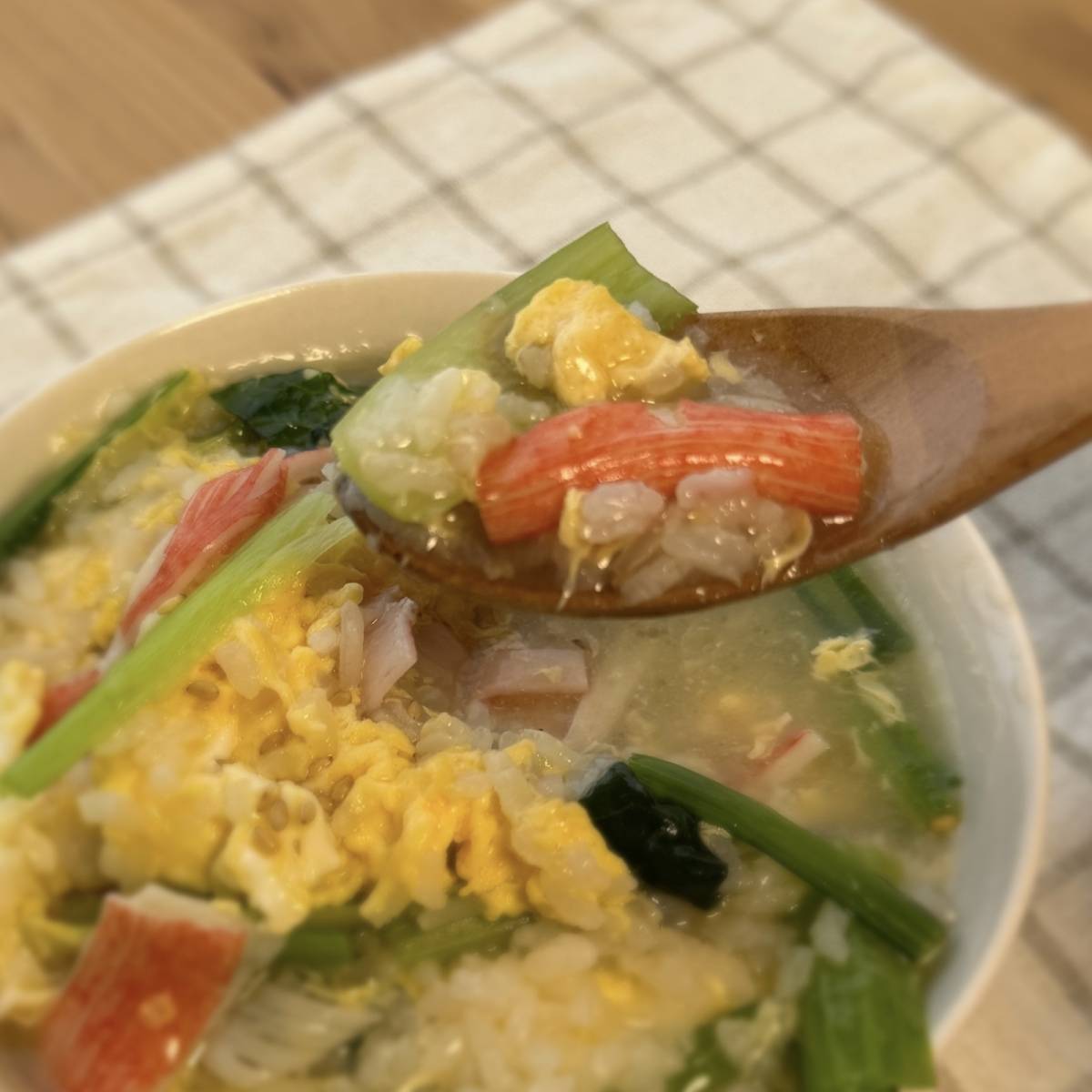 いちまき公式の「カニかまの玉子雑炊」のレシピ