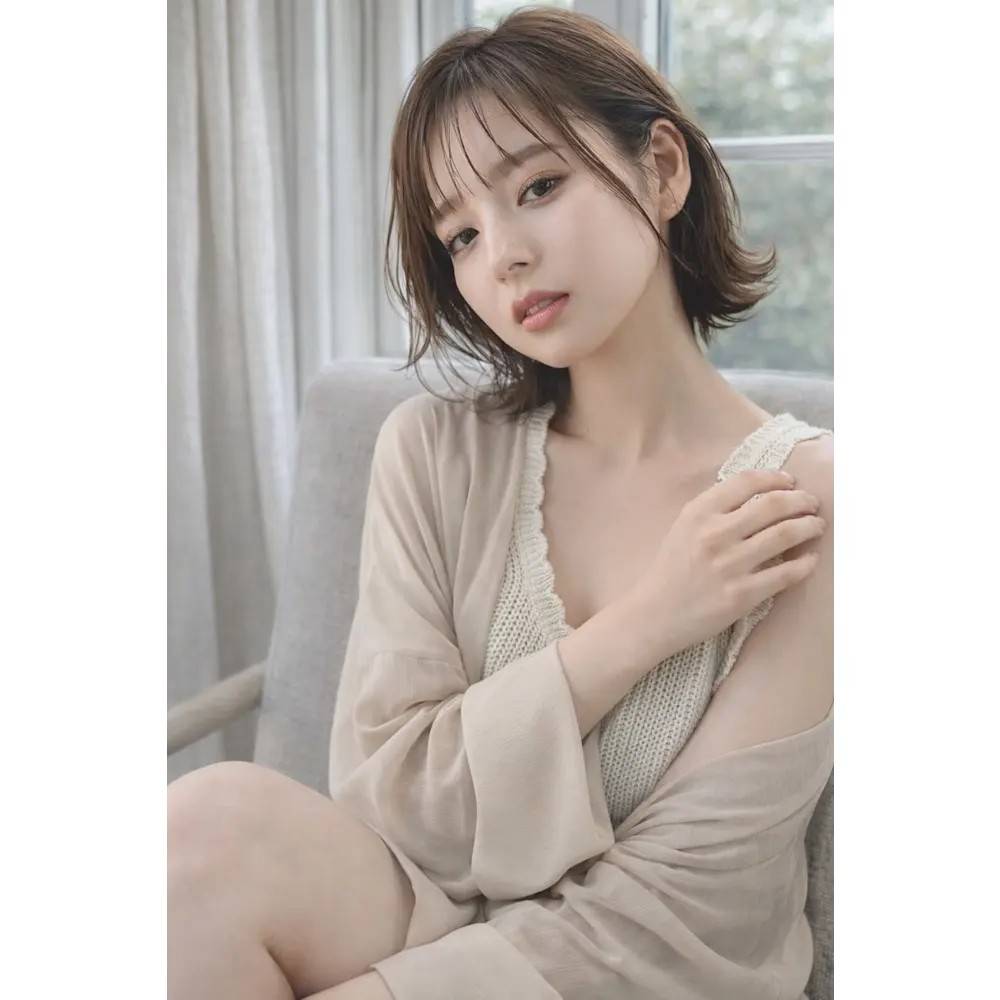 シースルーバングのレイヤーボブ