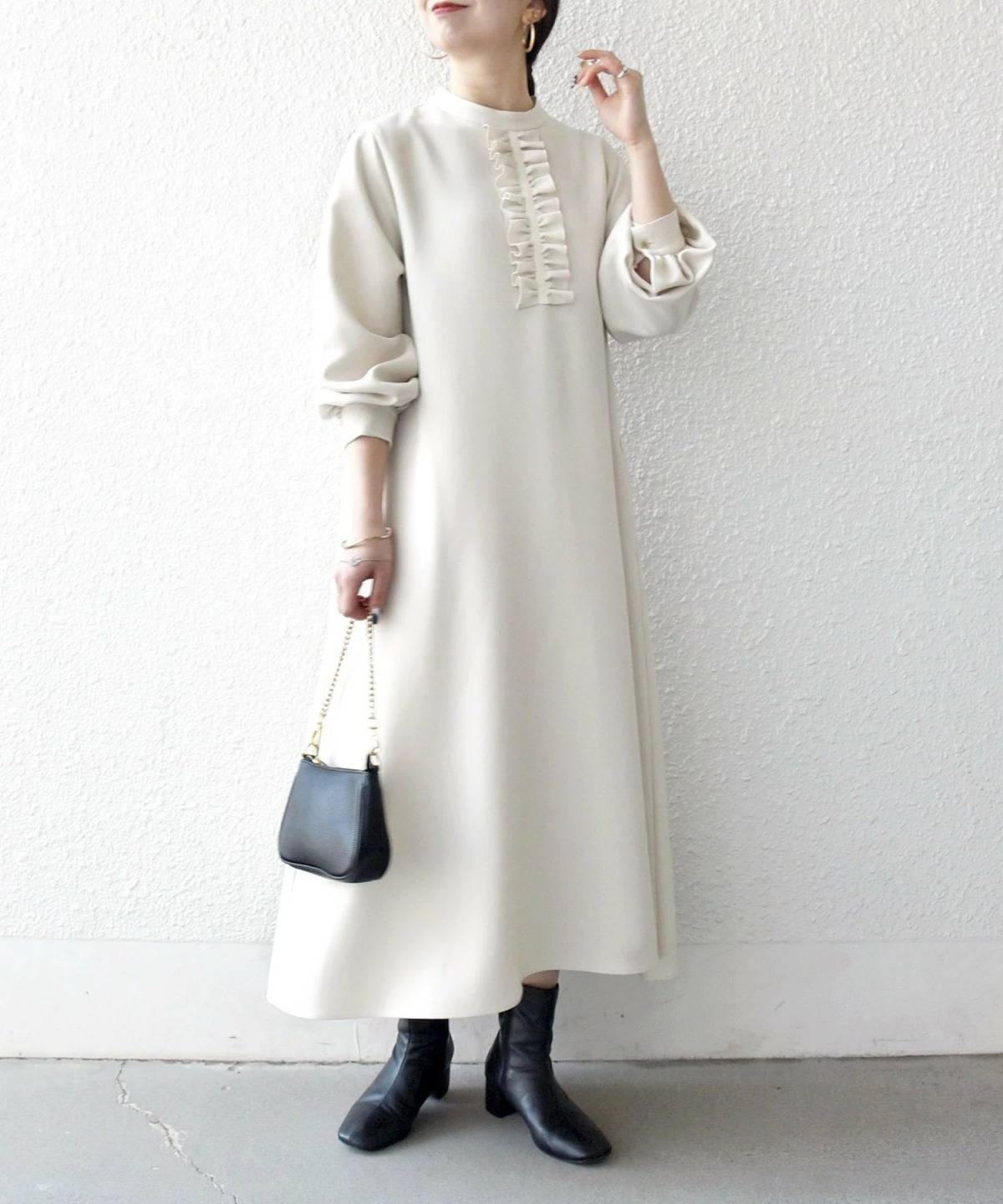 SHIPS ダブルクロス フリル パフ スリーブ ワンピース