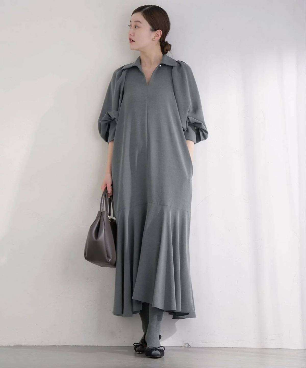 IENA &NAVY メランジツイルギャザーワンピース