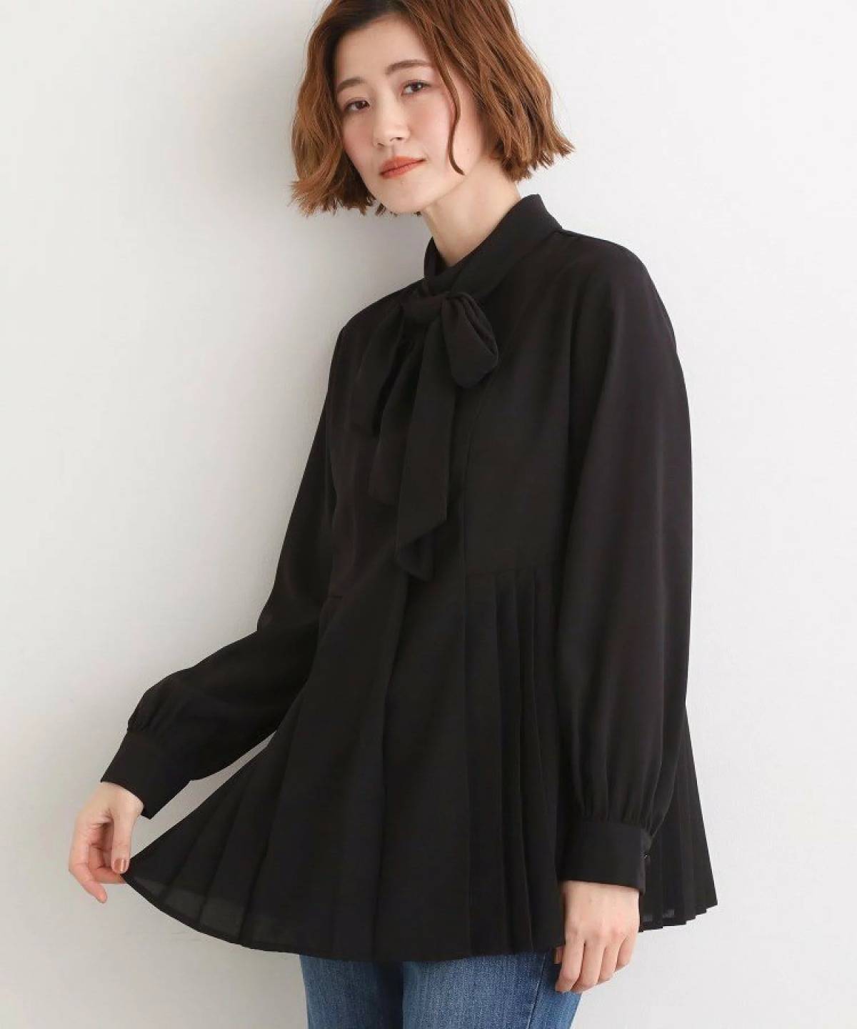 grove 裾プリーツ取り外しボウタイブラウス