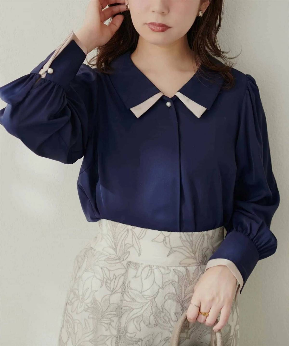 natural couture 重ね衿配色ブラウス