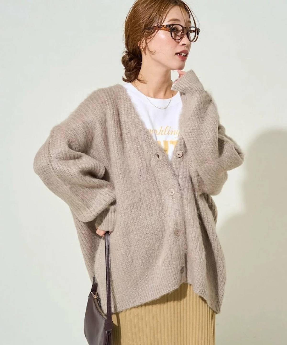 FREAK’S STORE カラー シャギー Vネック ニット カーディガン