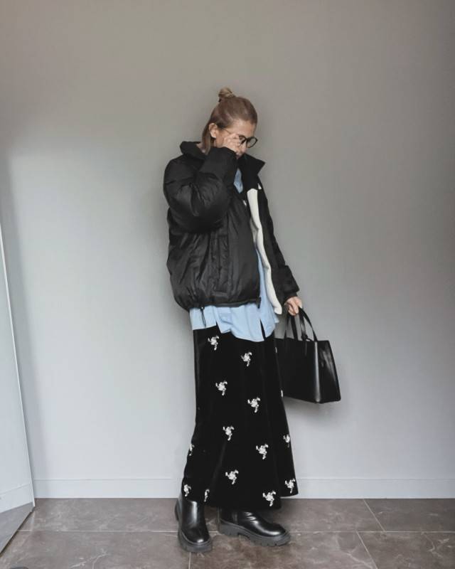 柄スカートを合わせる♡