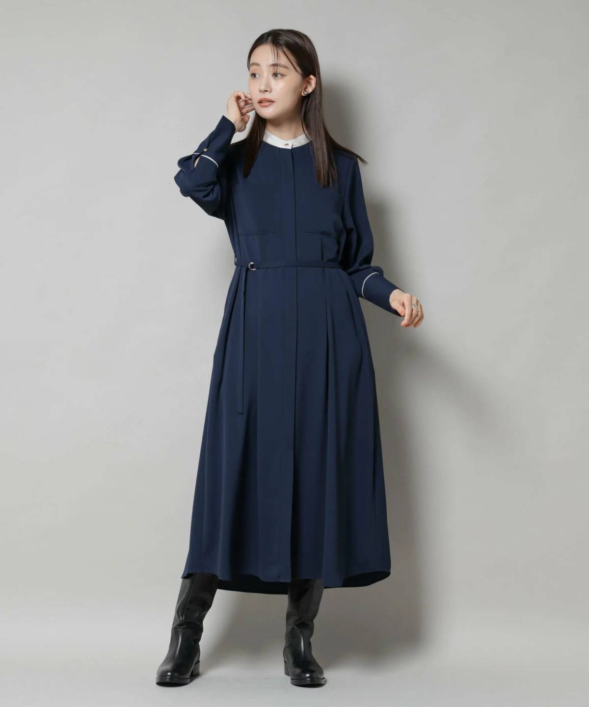 NANO universe スタンドバイカラーベルト付きワンピース