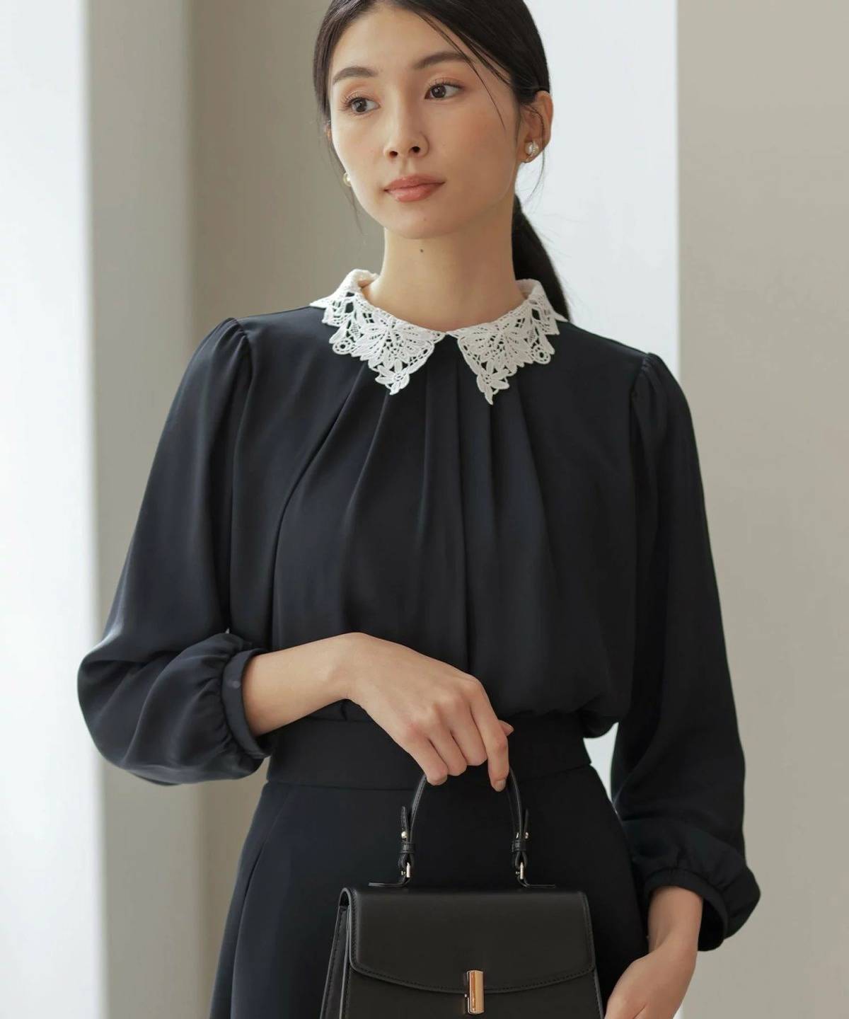 組曲 ジョーゼットシフォンレース襟 ブラウス