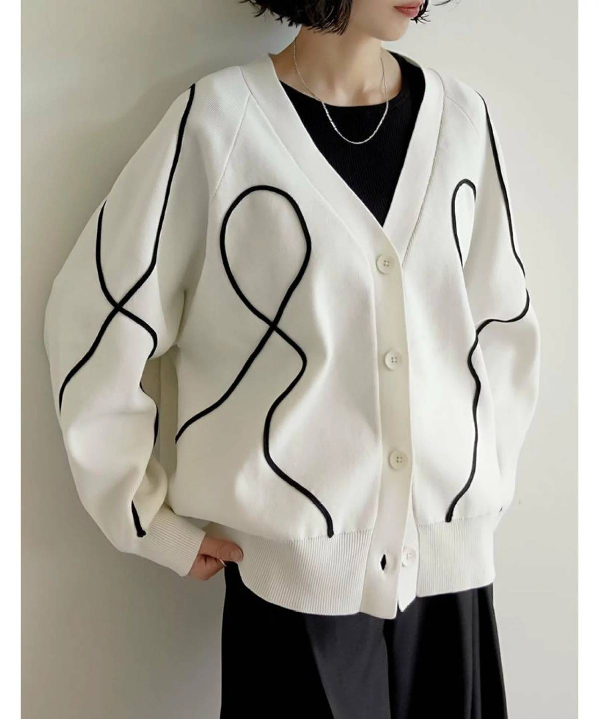 Re:EDIT テープ刺繍ドルマンニットカーディガン