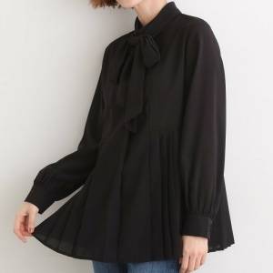  grove 裾プリーツ取り外しボウタイブラウス 