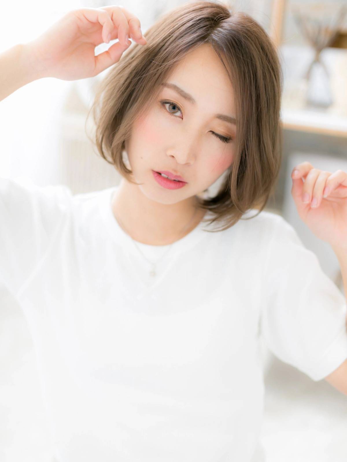 前髪なしのワンカールボブ