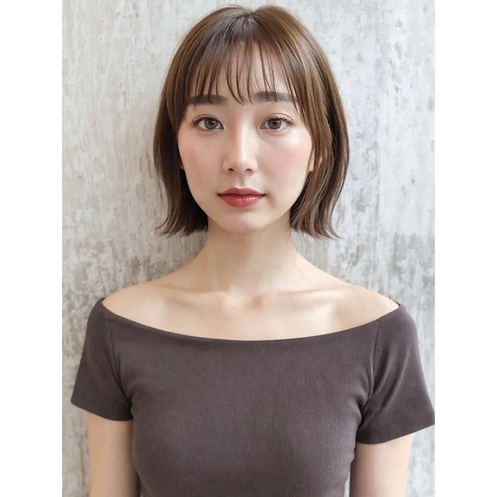 透明感ベージュのくびれボブ