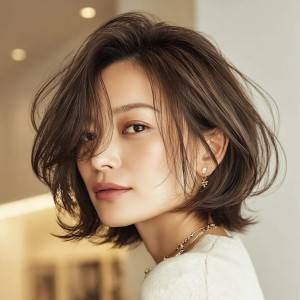  かきあげバングの大人ボブ 