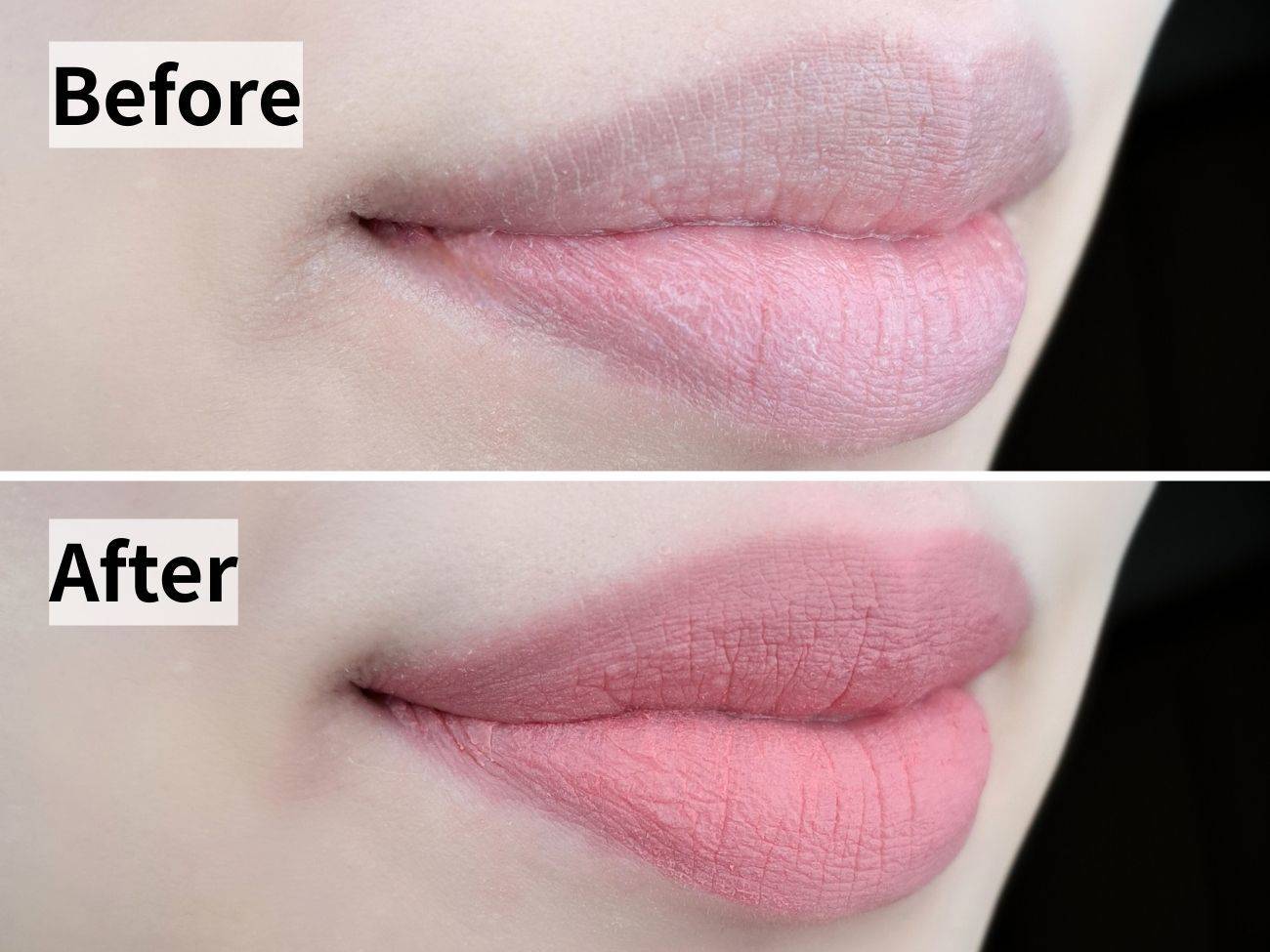 INTO U(イントゥユゥ) ベルベットリップマット　VT03 インヌードのビフォーアフター比較画像