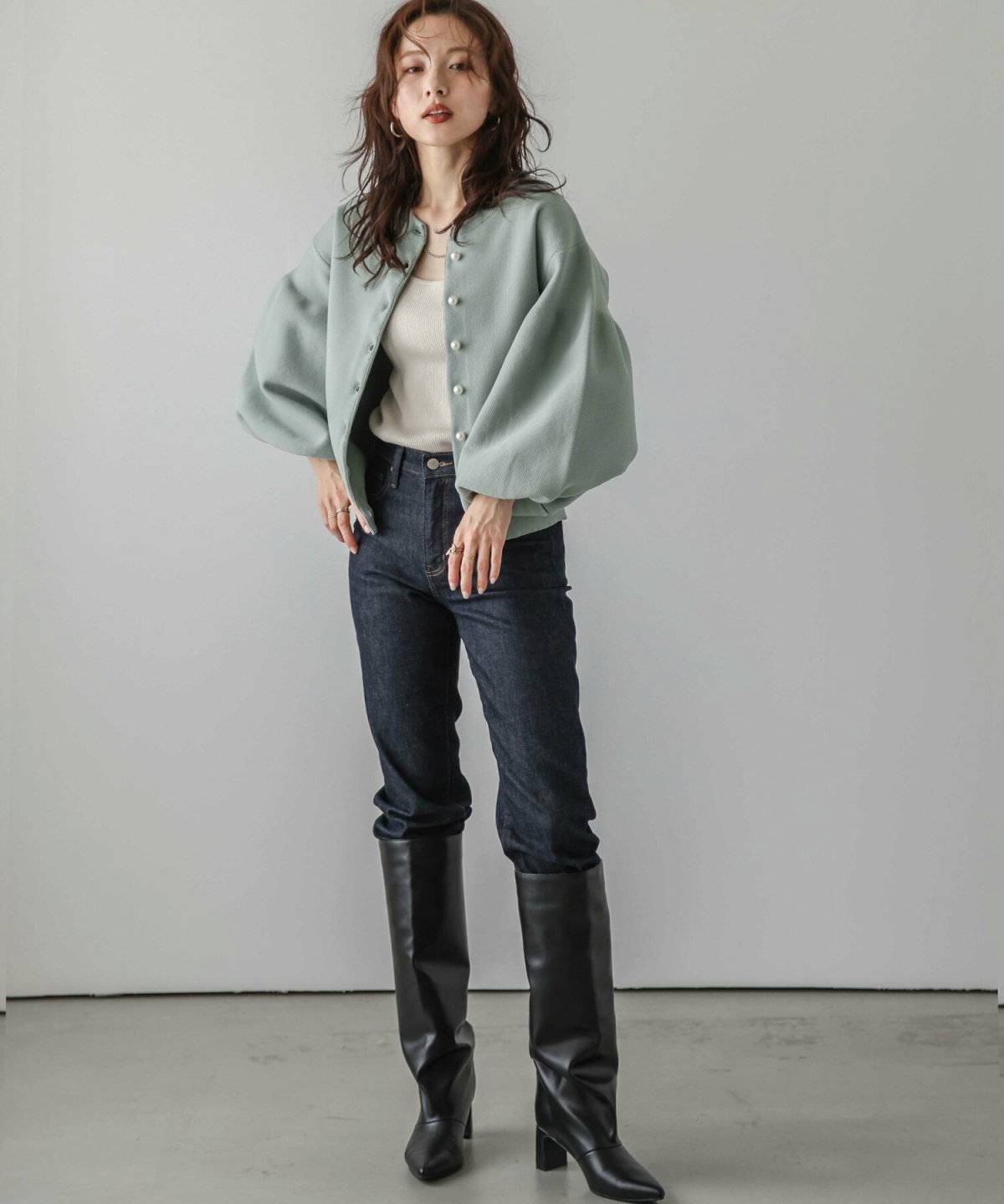 チェックテーパードパンツコーデ