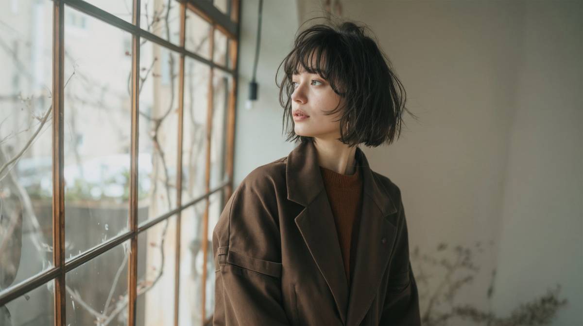 おしゃれな窓際に立つ綺麗な女性