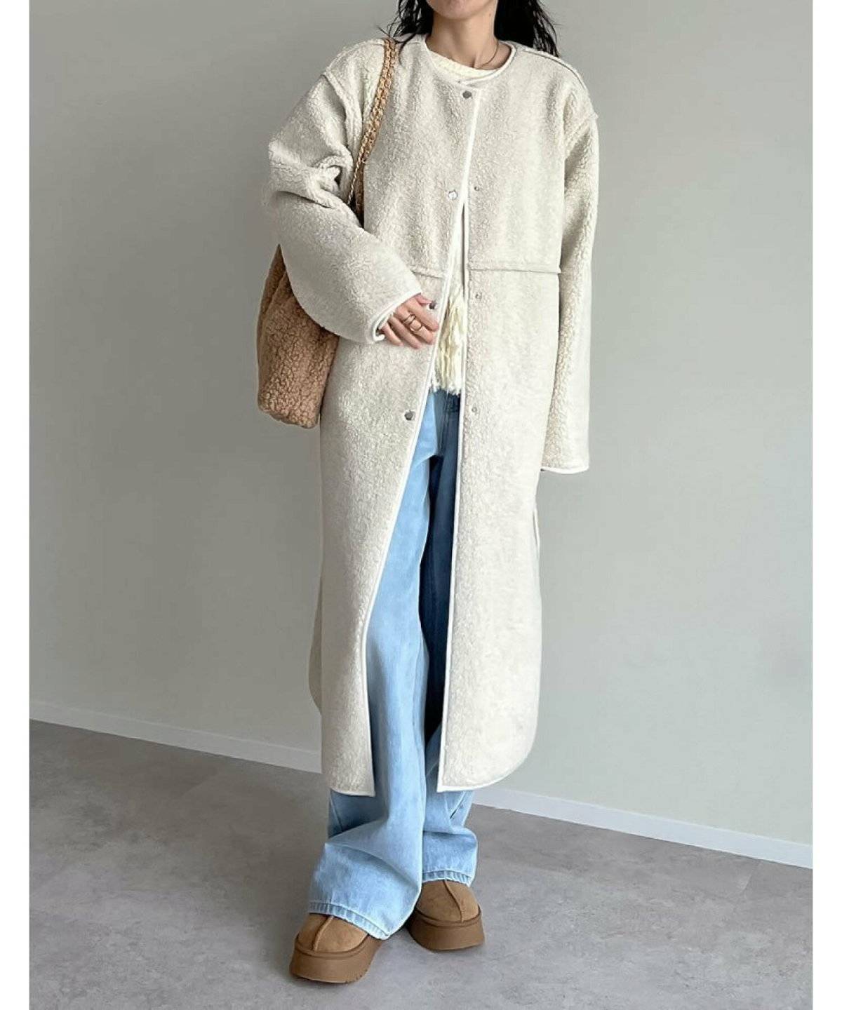 ロングボアコートコーデ