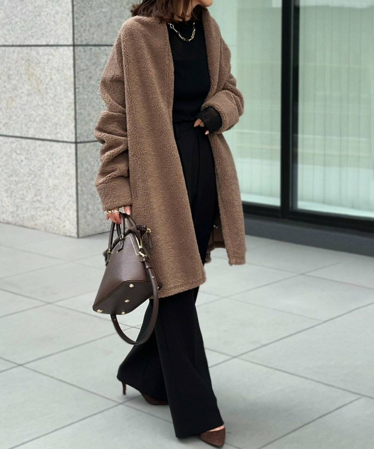 ロングボアコートコーデ