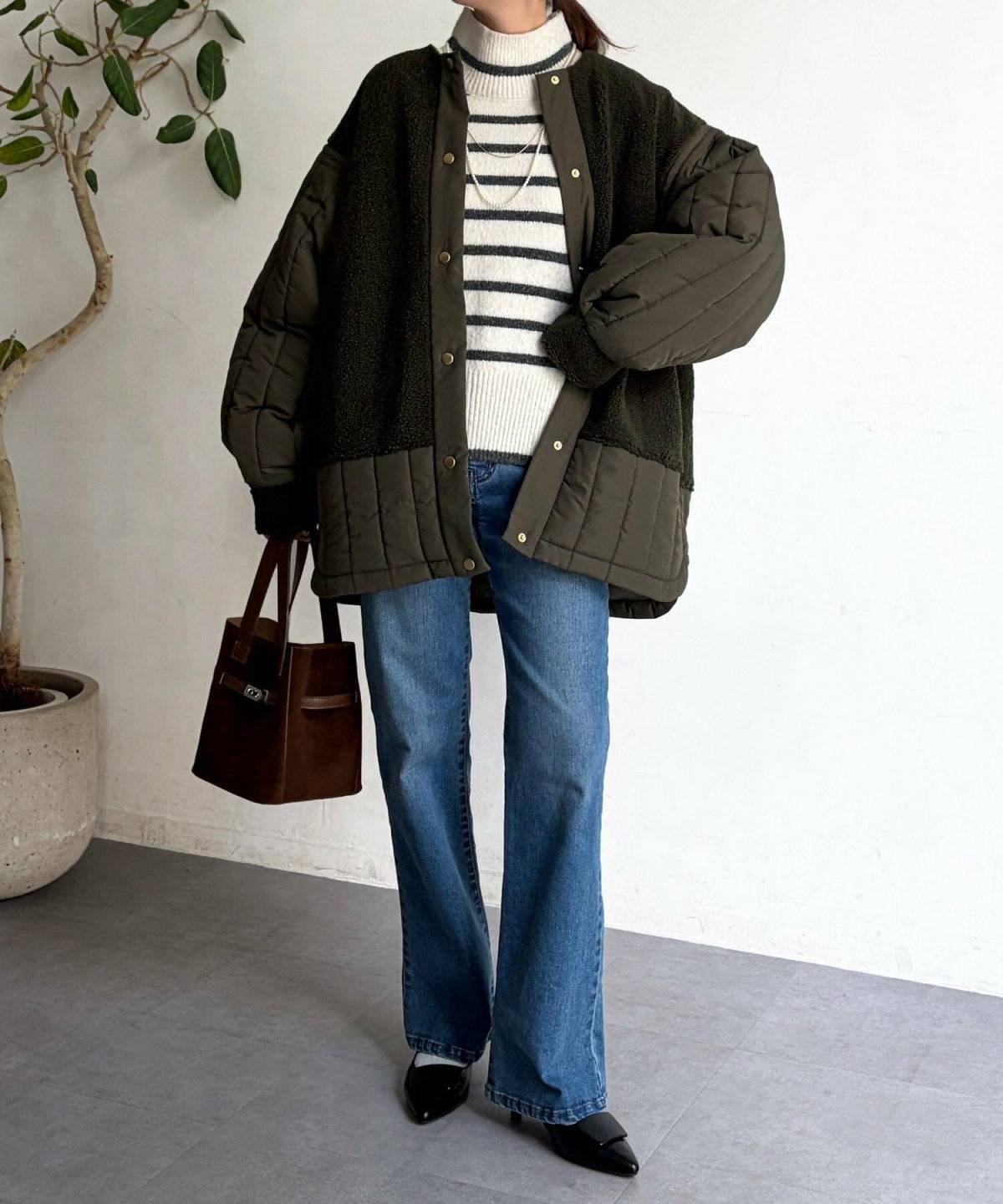 ボアブルゾンコーデ