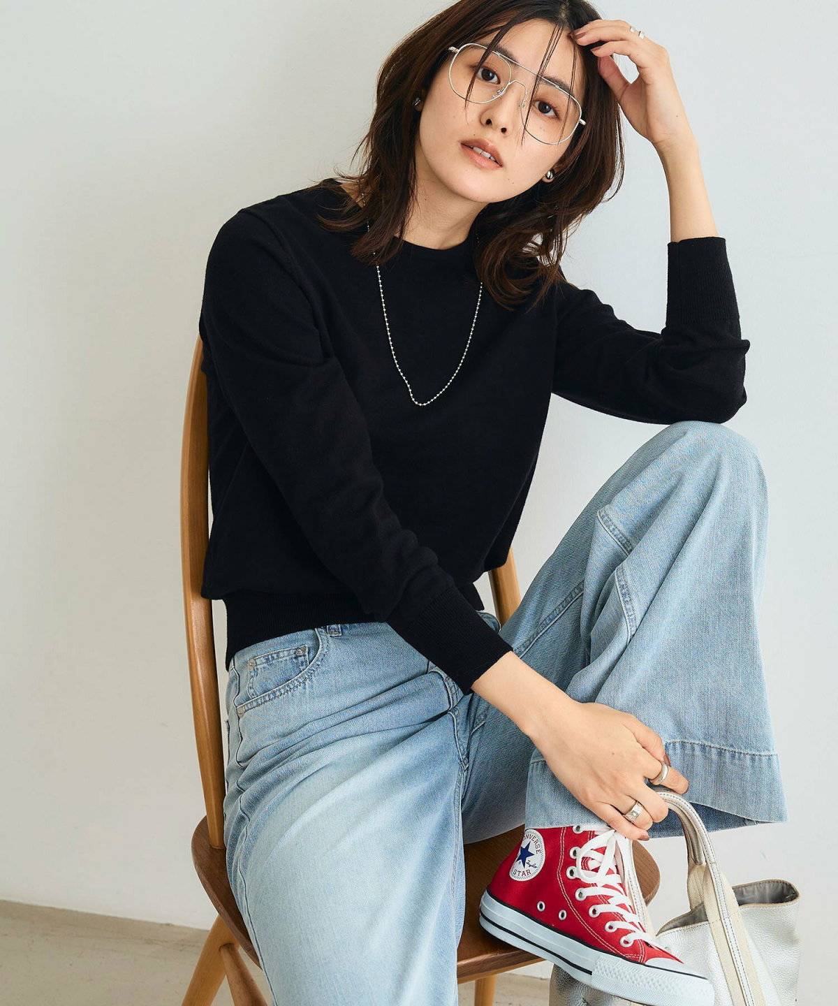 春コーデの女性