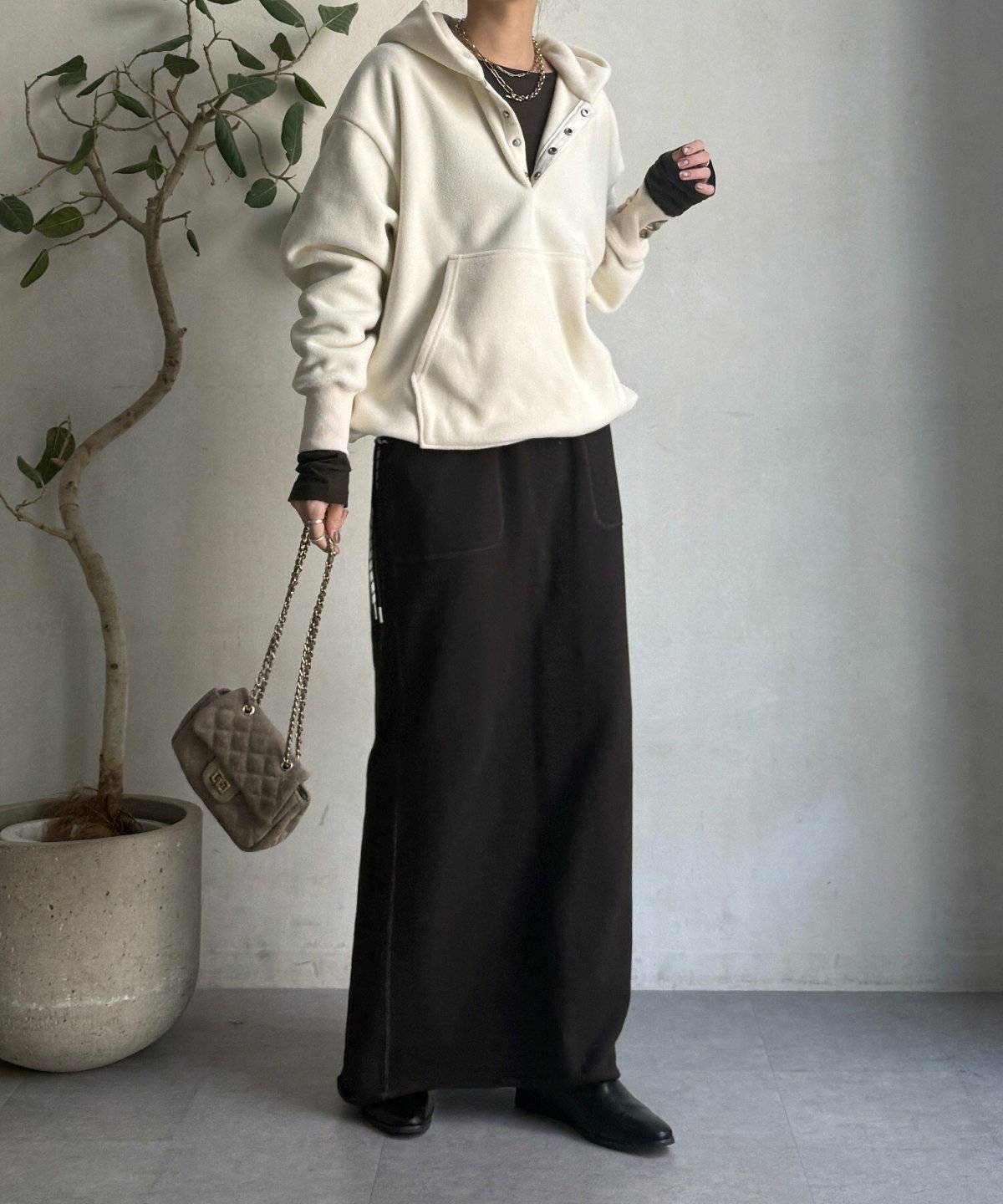 フリースプルオーバーコーデ