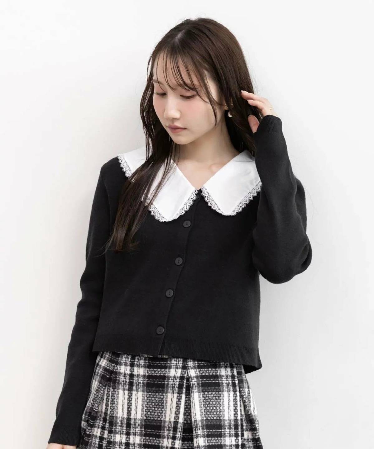 RANDA 2WAY 襟付きニットカーディガン