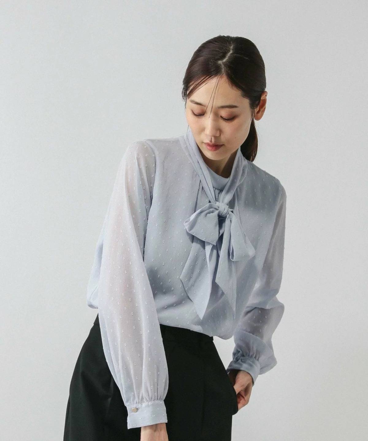 GLOBAL WORK ドビー2WAYボウタイブラウス