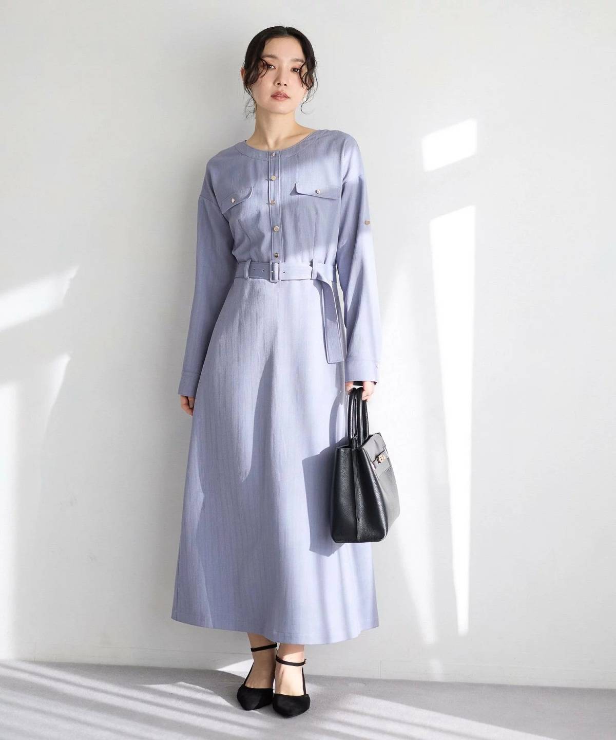 Andemiu キンボタンノーカラーワンピース