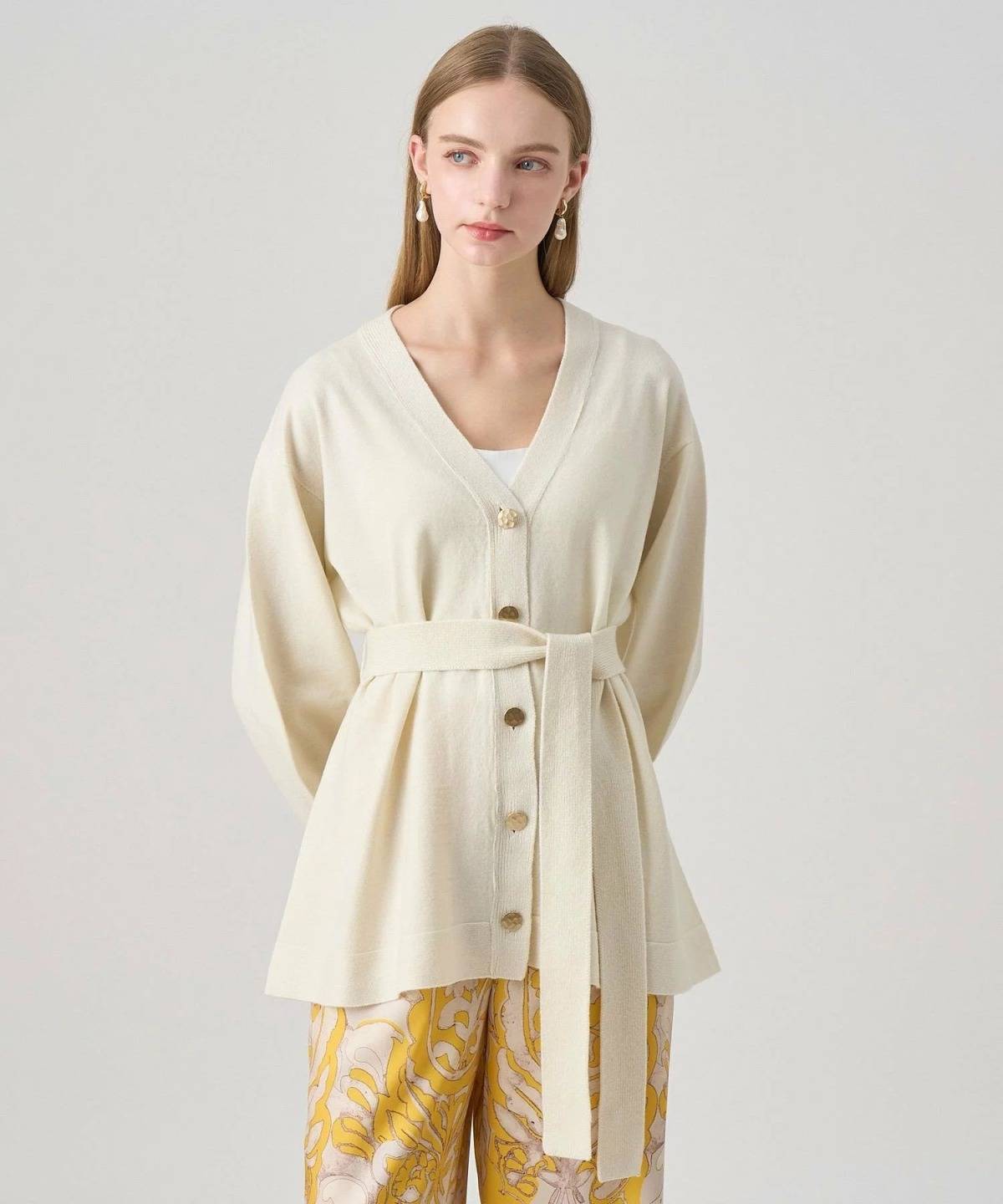 ANAYI メリノウールベルト付き カーディガン