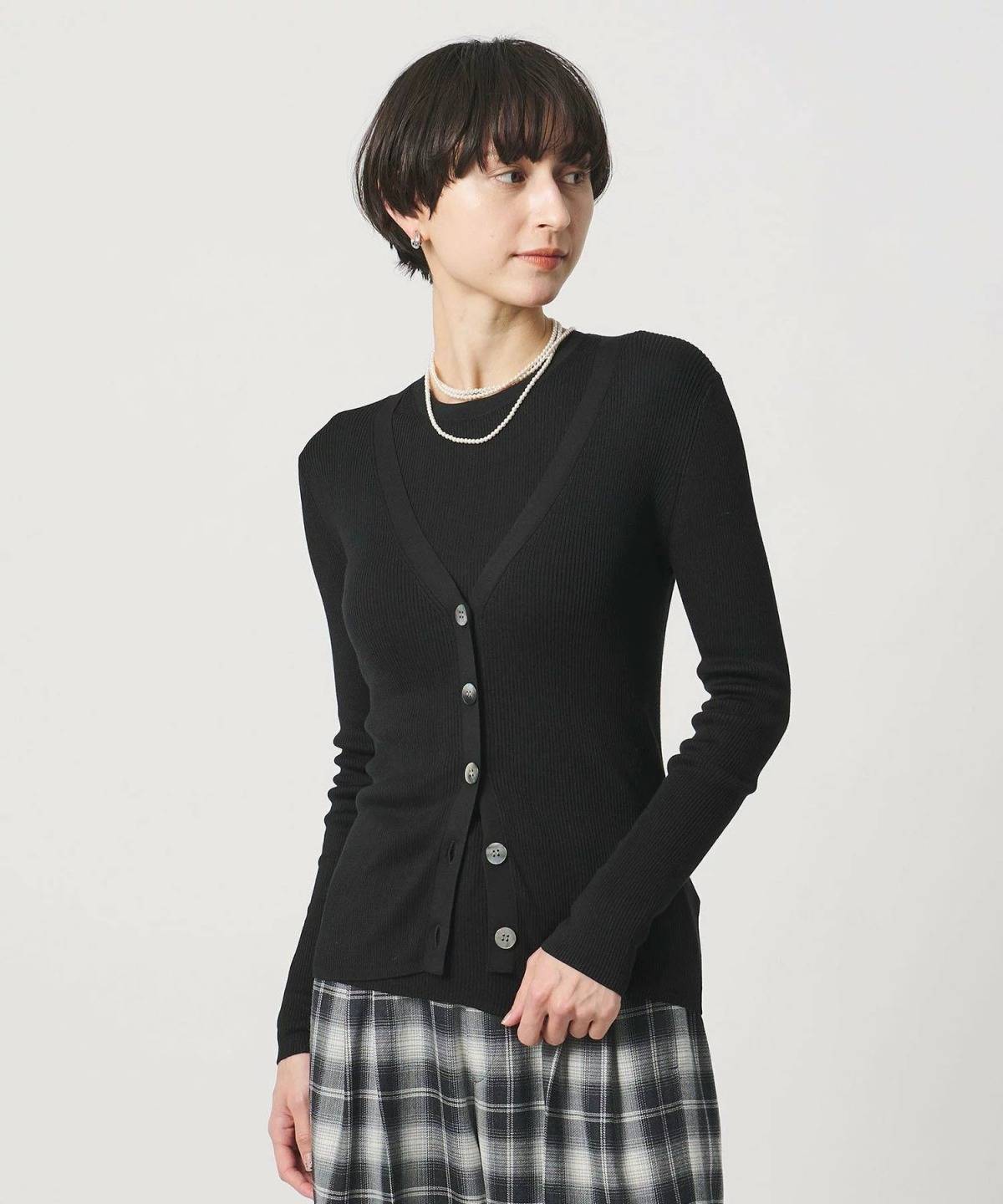 UNITED ARROWS シルクリブ Vネック カーディガン