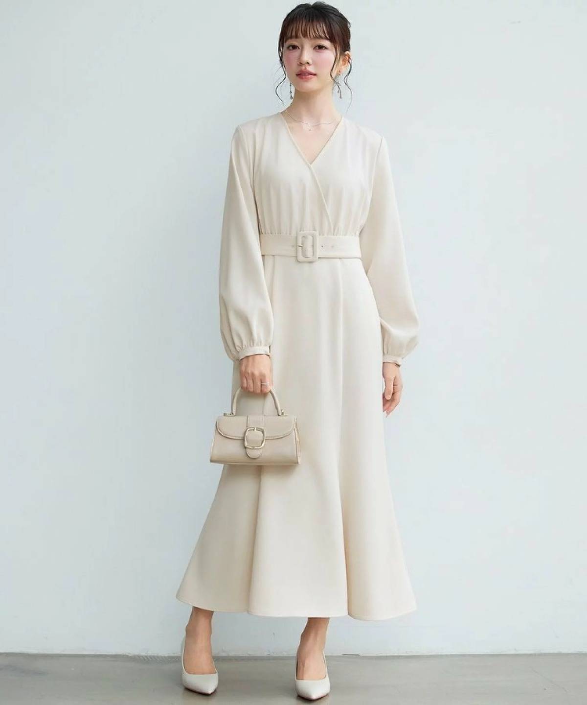 SAISON DE PAPILLON 共布ベルト付きカシュクールワンピース