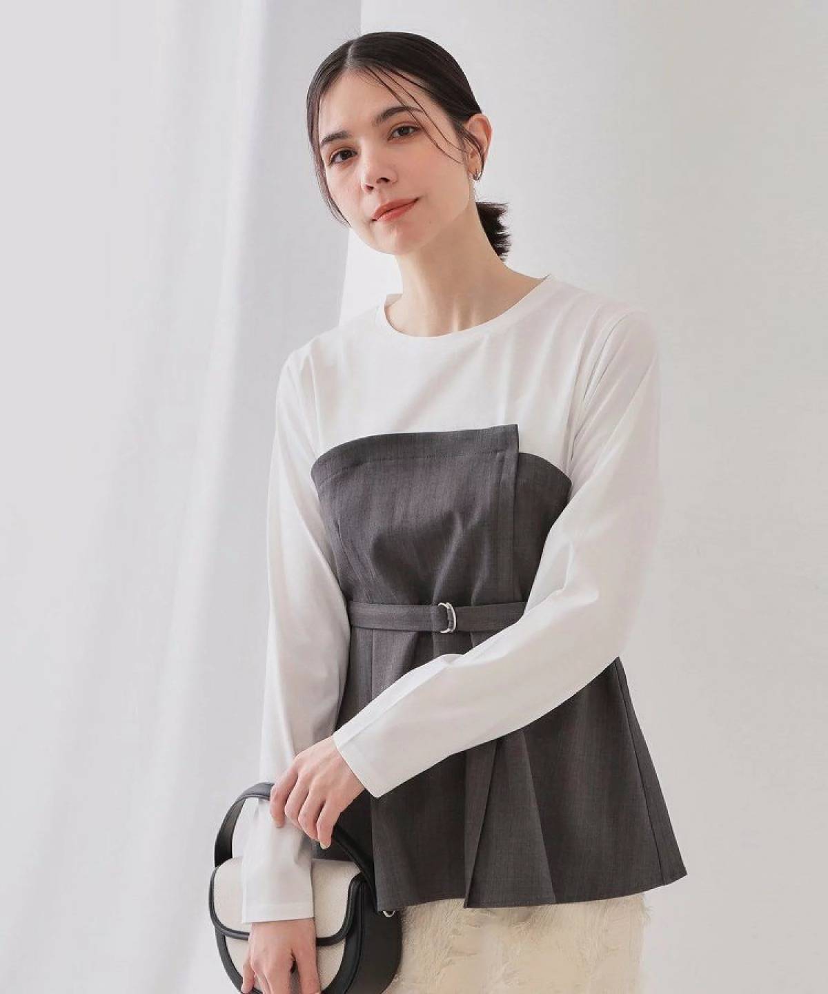 OPAQUE.CLIP ベルト付ビスチェドッキングカットソー