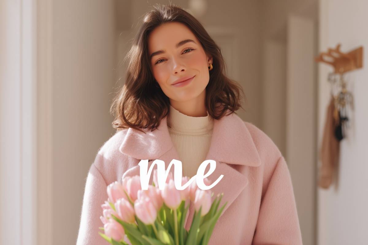 ピンクのコートを着た女性