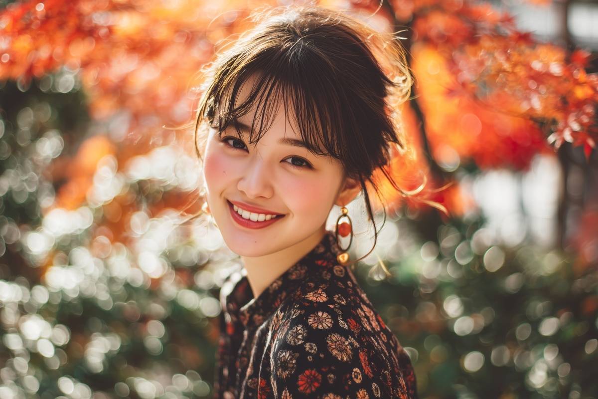 花柄の洋服を着た女性