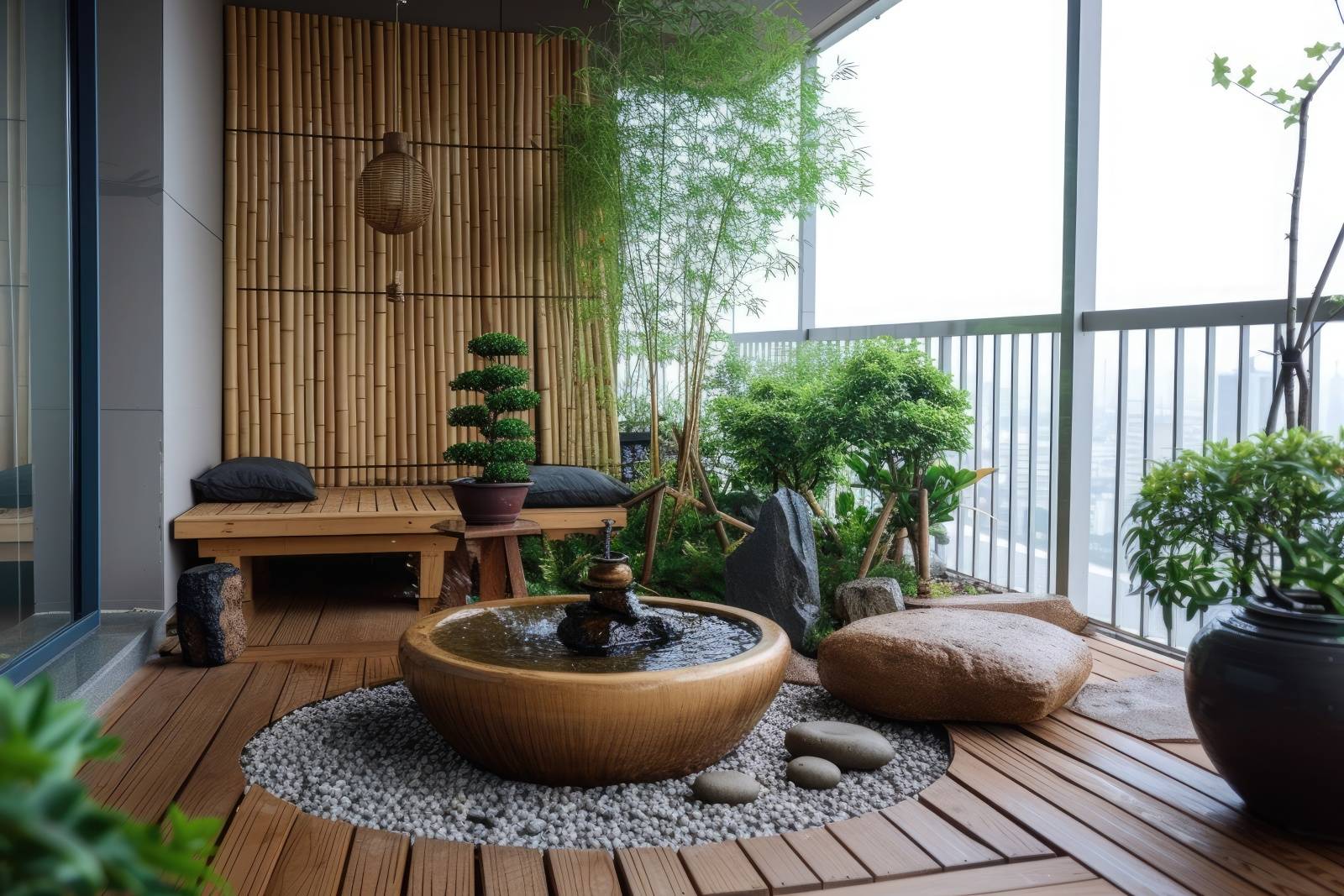 バルコニー　良縁を引き寄せる　椅子　木製　竹製