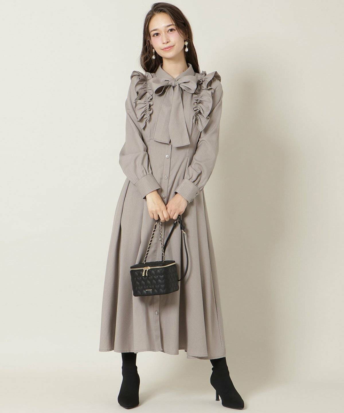 WILLSELECTION ショルダーフリルリボンタイシャツワンピース