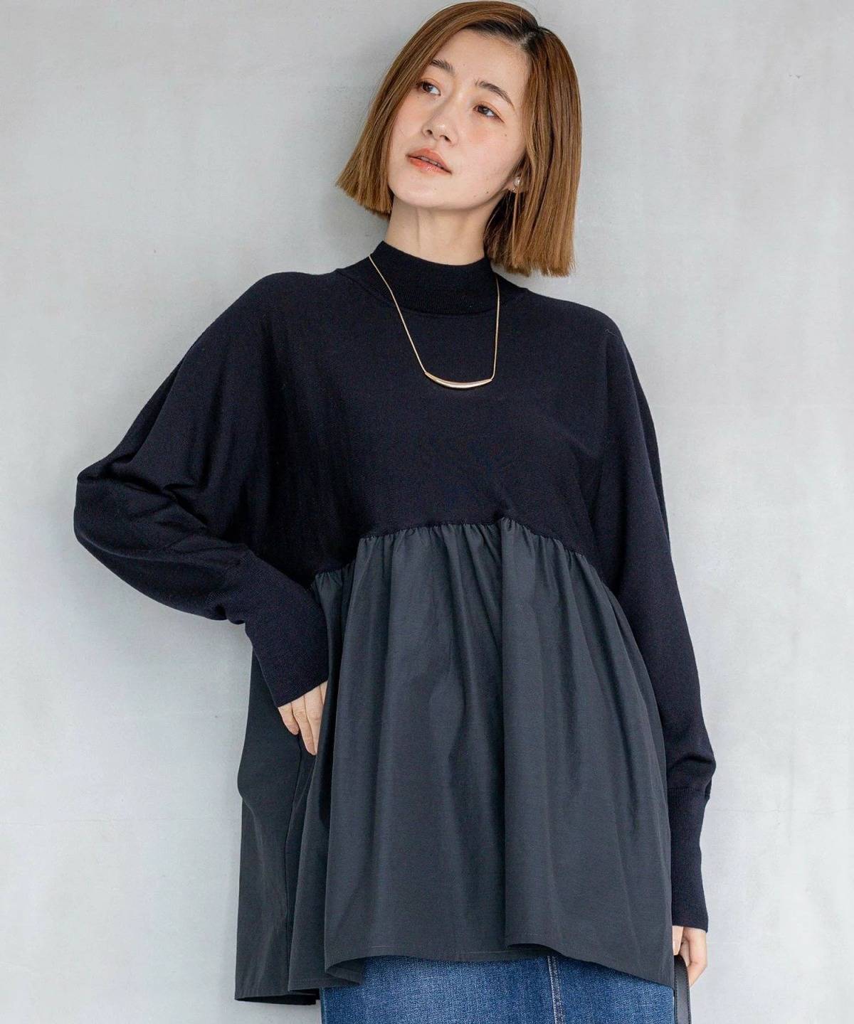 23区 ギャザープルオーバー コンビ ニット