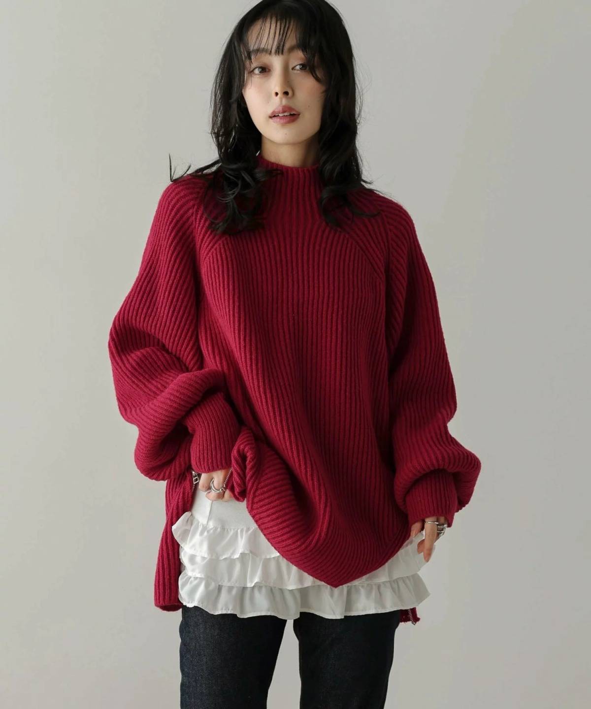 Lajour サイドジップ オーバーサイズニット