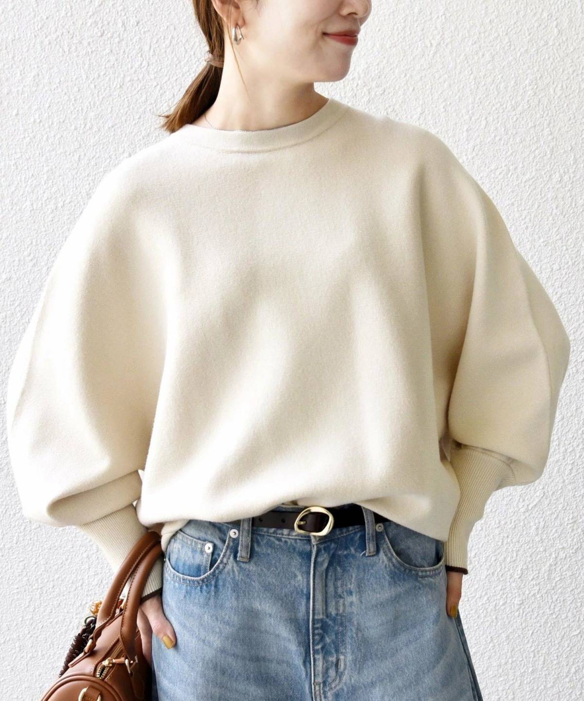 SHIPS ダブルフェイス ボリュームスリーブ ニット プルオーバー