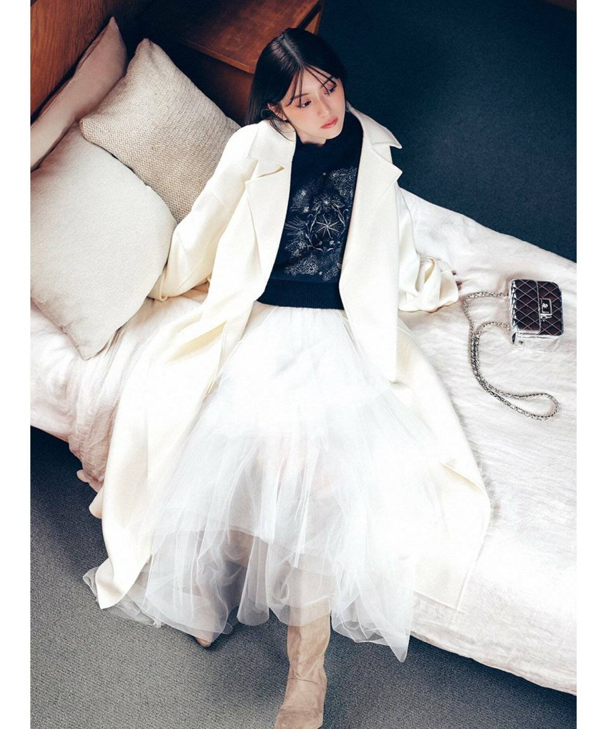 チェスターコート×チュールスカート