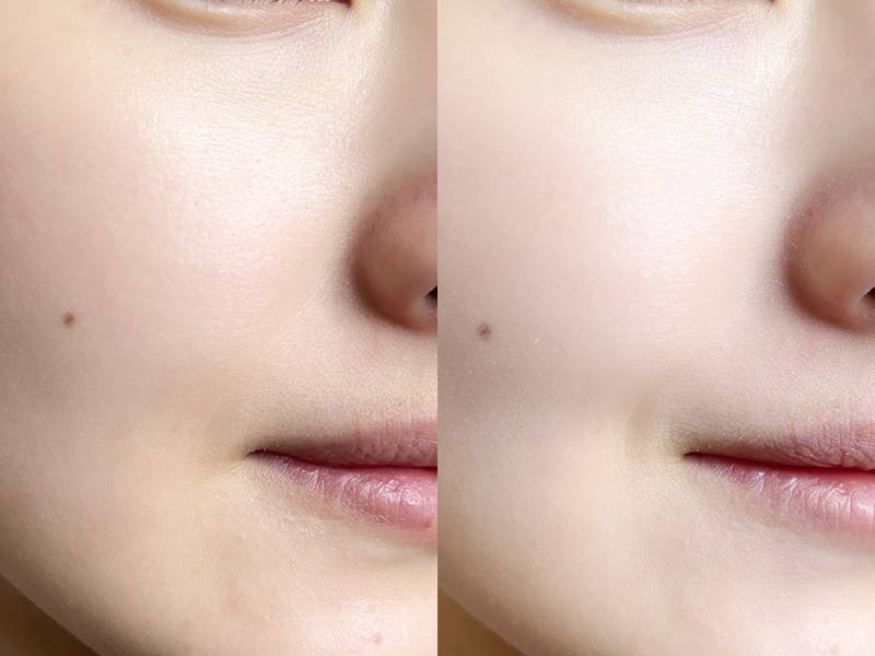 スキンプロテクトベースブルー顔のスウォッチ