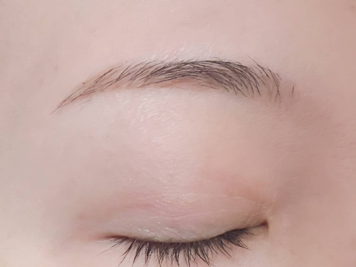 nake ネイク ブロウカラー コンシーラー 01 ミルクティーベージュ 眉マスカラ 塗布前 アイブロウペンシルとパウダー後 筆者目元