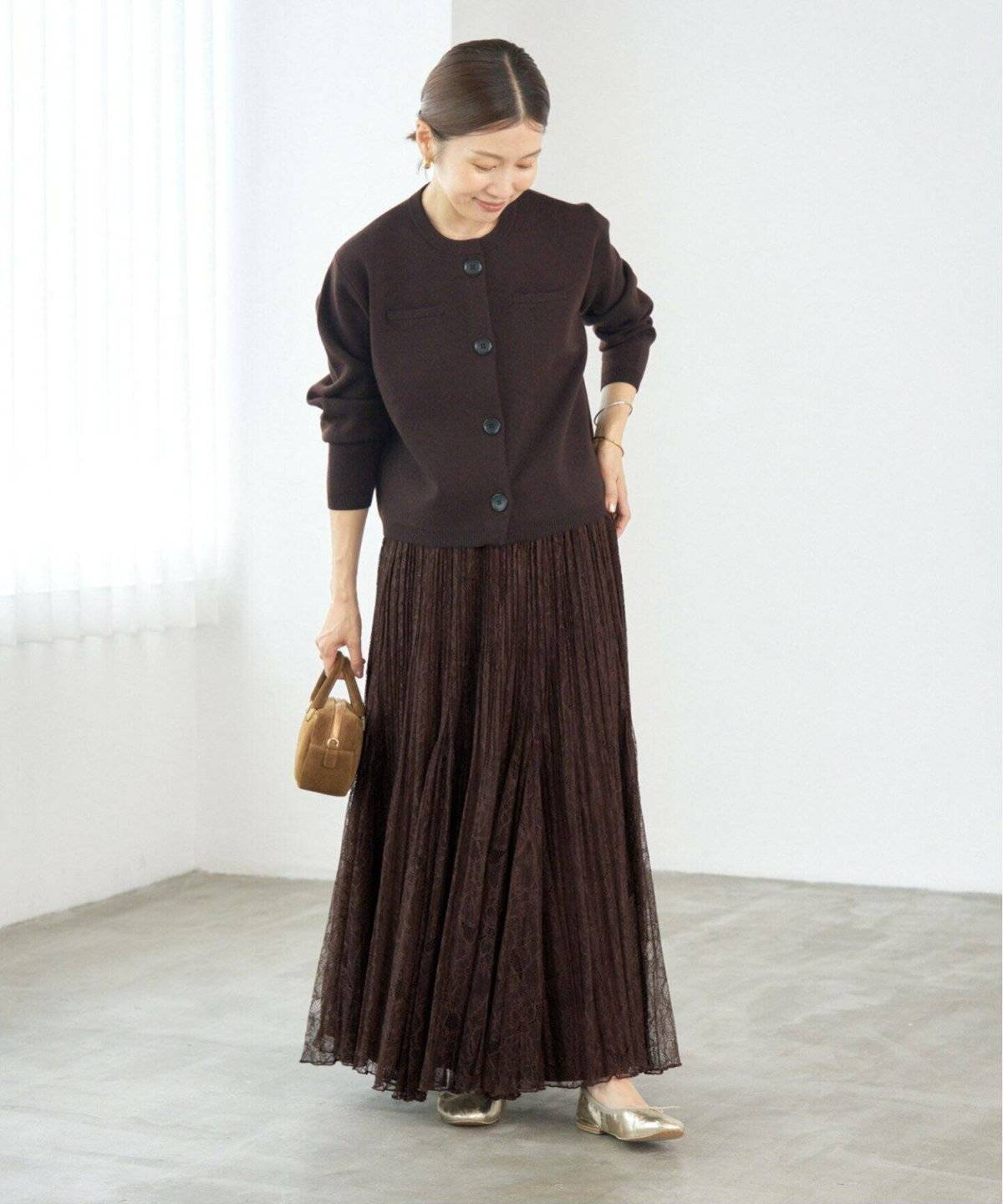 ブラウンスカートコーデ