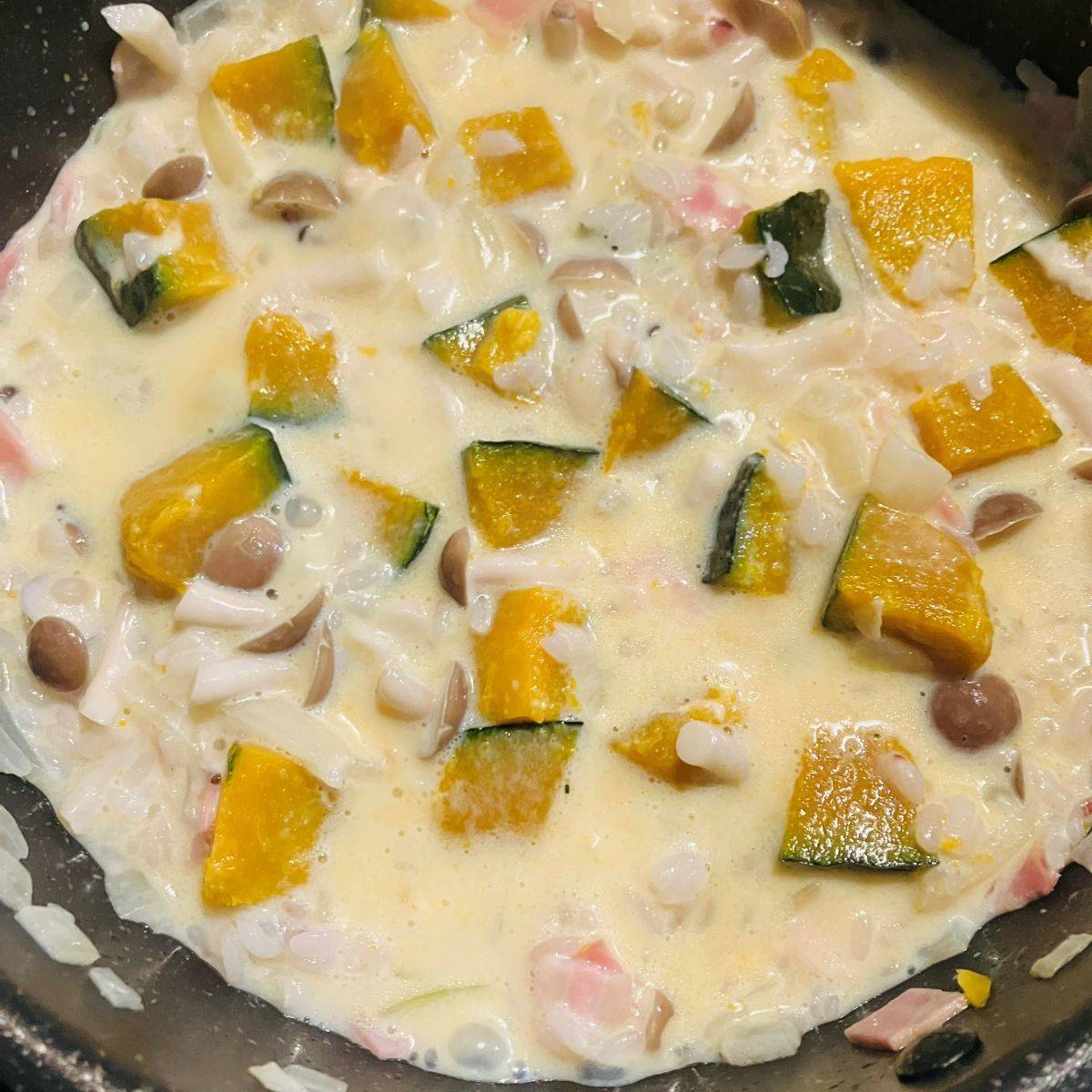 JAグループ公式の「ごろごろカボチャとキノコのリゾット風」のレシピ