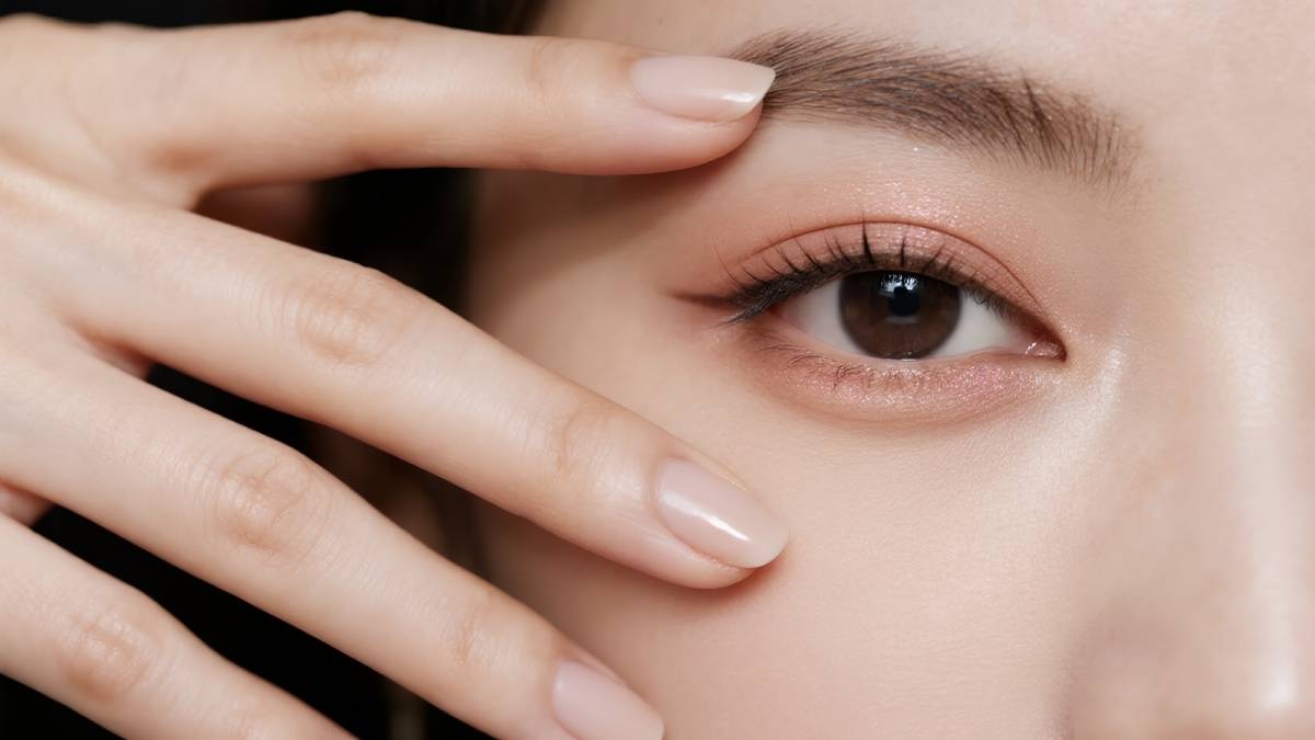 アジア人女性 ピンクのアイメイクとヌーディーネイル さらに表示 作成者：Yka