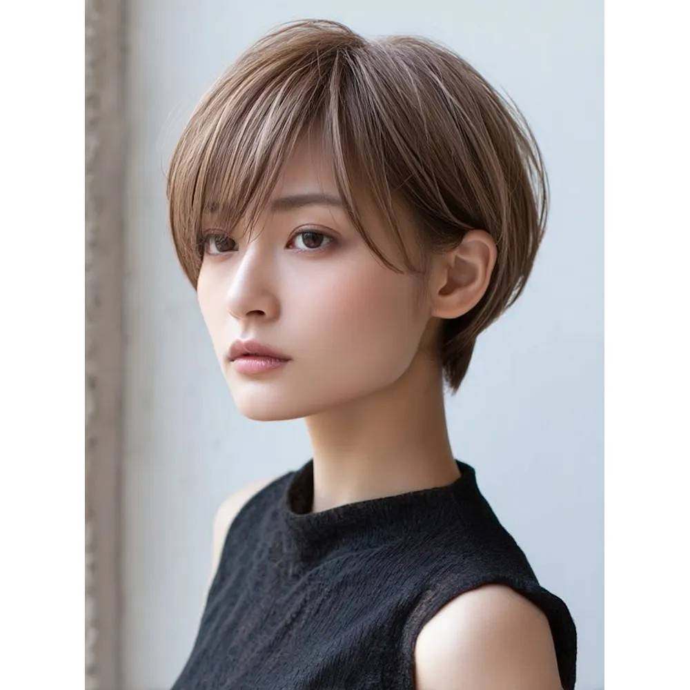 明るめベージュの丸みショート