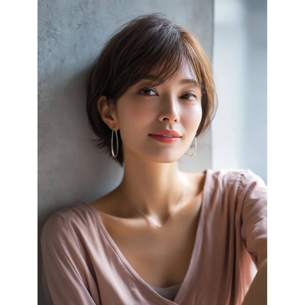斜めバングの美人ショート