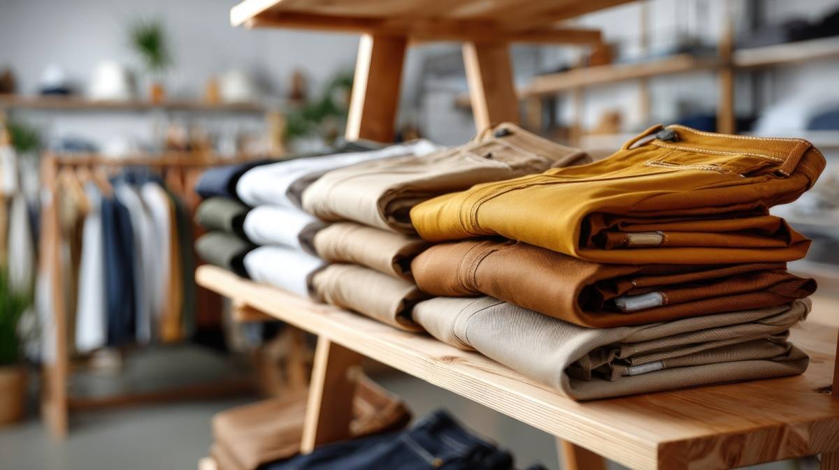 チノパンが店頭に並んでいる様子