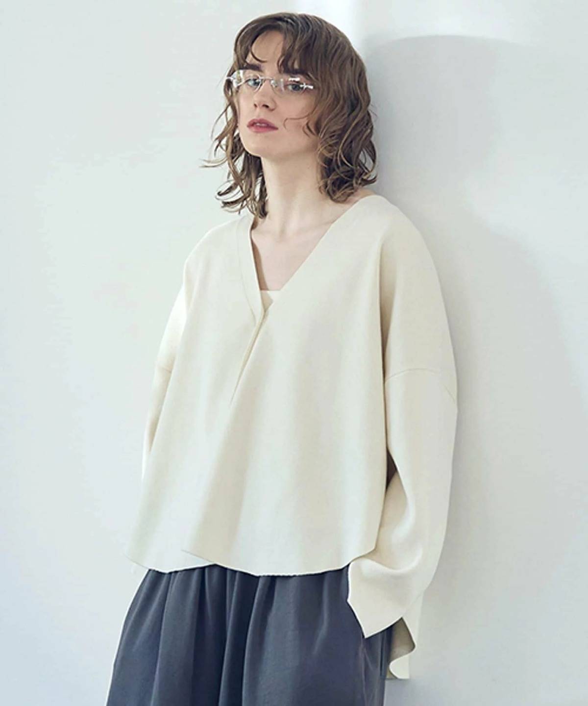 studio CLIP 12ゲージサークルVネックカーディガン