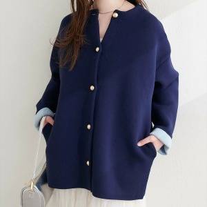  natural couture 配色プレーティングポリニットカーデ 